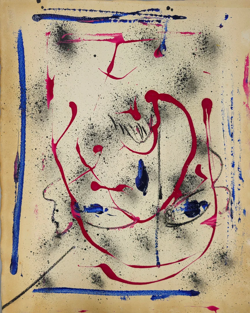 FRAN LOK. ABSTRACCIÓN AZUL Y ROJA. TÉCNICA MIXTA SOBRE PAPEL. 1968. — Paintings — Barcelona Auctions