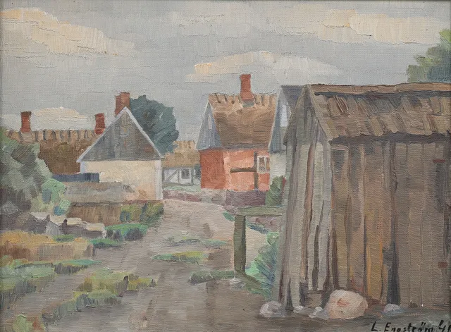 LARS ENGSTRÖM (1914-1950). Gårdsmotiv, olja på pannå, signerad, daterad -41.