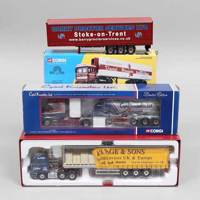 SAMLARBILAR, Corgi, 2 lastbilar samt 4 släp, skala 1:50.