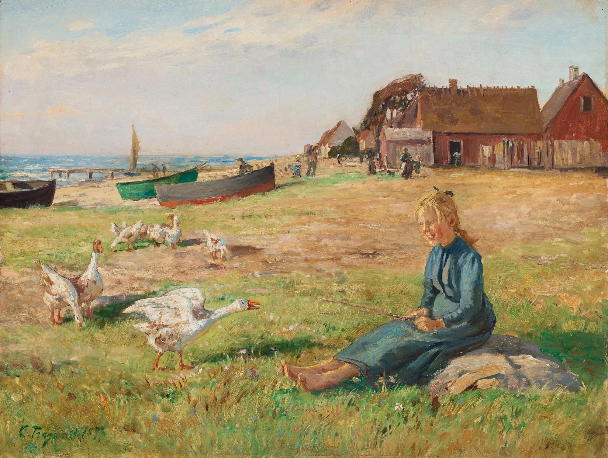 Carl Trägårdh, Flicka med gäss på stranden. — Bukowskis