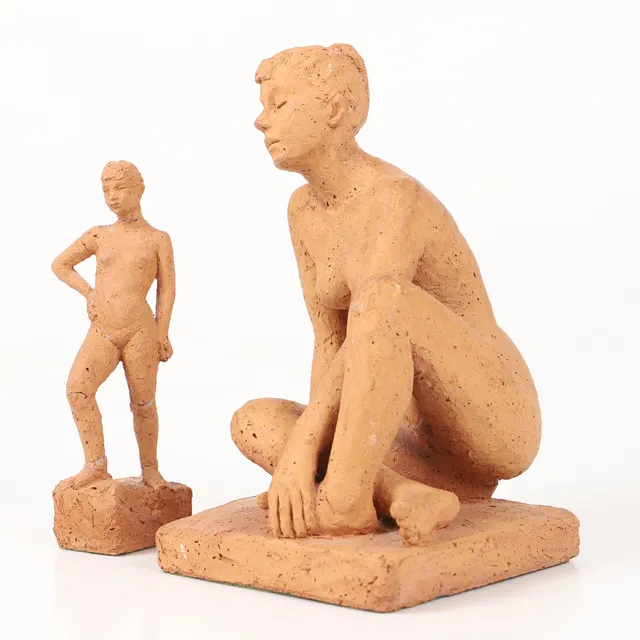 NILS CASTEGREN. Skulpturer, 2 stycken, nakna kvinnor, terracotta, signerade.
