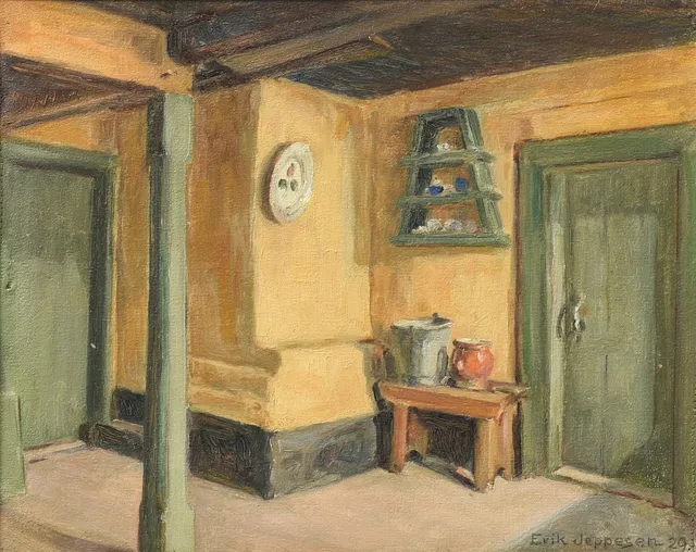 ERIK JEPPESEN. (1877 - 1944) Olie på lærred. Interiør motiv. Danmark, 1929.