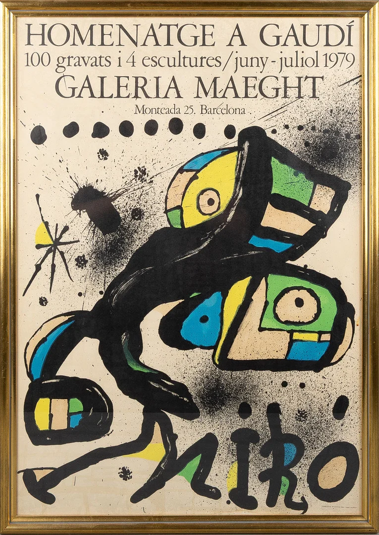 JOAN MIRÓ. EFTER. Utställningsaffisch, "Homenatge a Gaudí", Galeria Maecht, 1979. — Engravings & Prints — Stockholms Auktionsverk Helsingborg