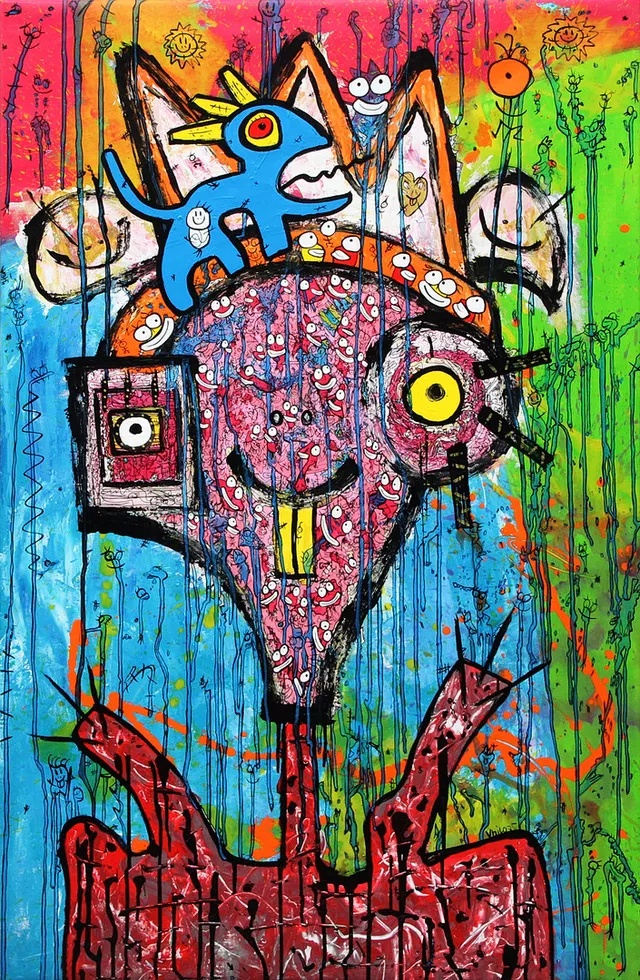 VHILO H PERSSON. ACRYL, på duk "Call It Love, No Its Raining Blueberries" signerad, 2025.