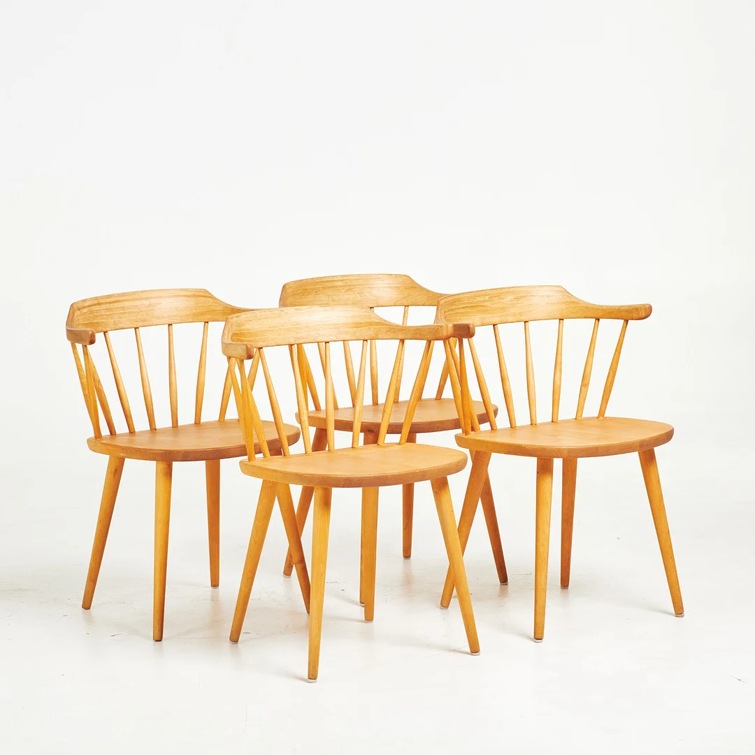 YNGVE EKSTRÖM. Karmstolar, 4 st, "Småland", 1900-talets andra hälft. stomme i björk. — Armchairs & Chairs — Stockholms Auktionsverk Sickla