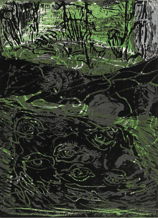 Untitled. Signed PK 88, 2/10. Woodcut in colours. Sheet size 70×51 cm. Unframed.