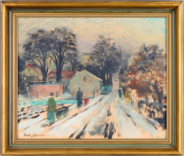 ERIK JÖNSSON. Gatuvy med figurer.