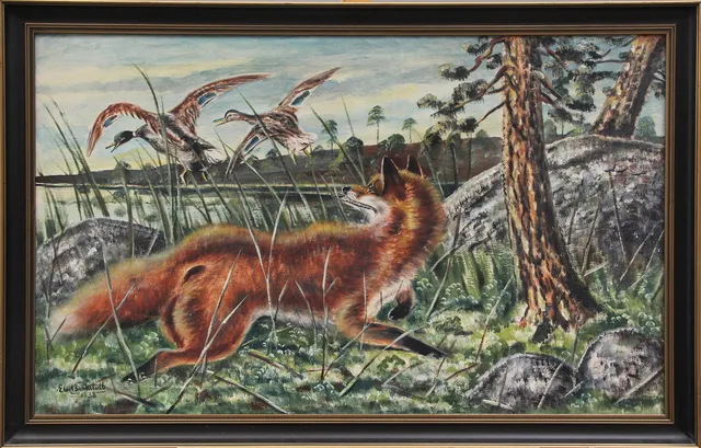 ELIS BARKSTEDT. OLJA, på duk, rävmotiv, signerad, 1938.
