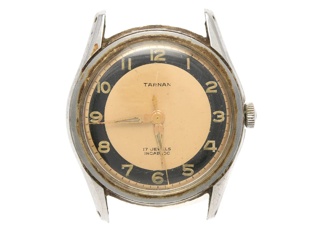 TÄRNAN, herrur, 34 mm, stål, manuell, plexiglas, skadad urtavla, defekt, ca 1950. — Klockor/Tärnan — Kaplans