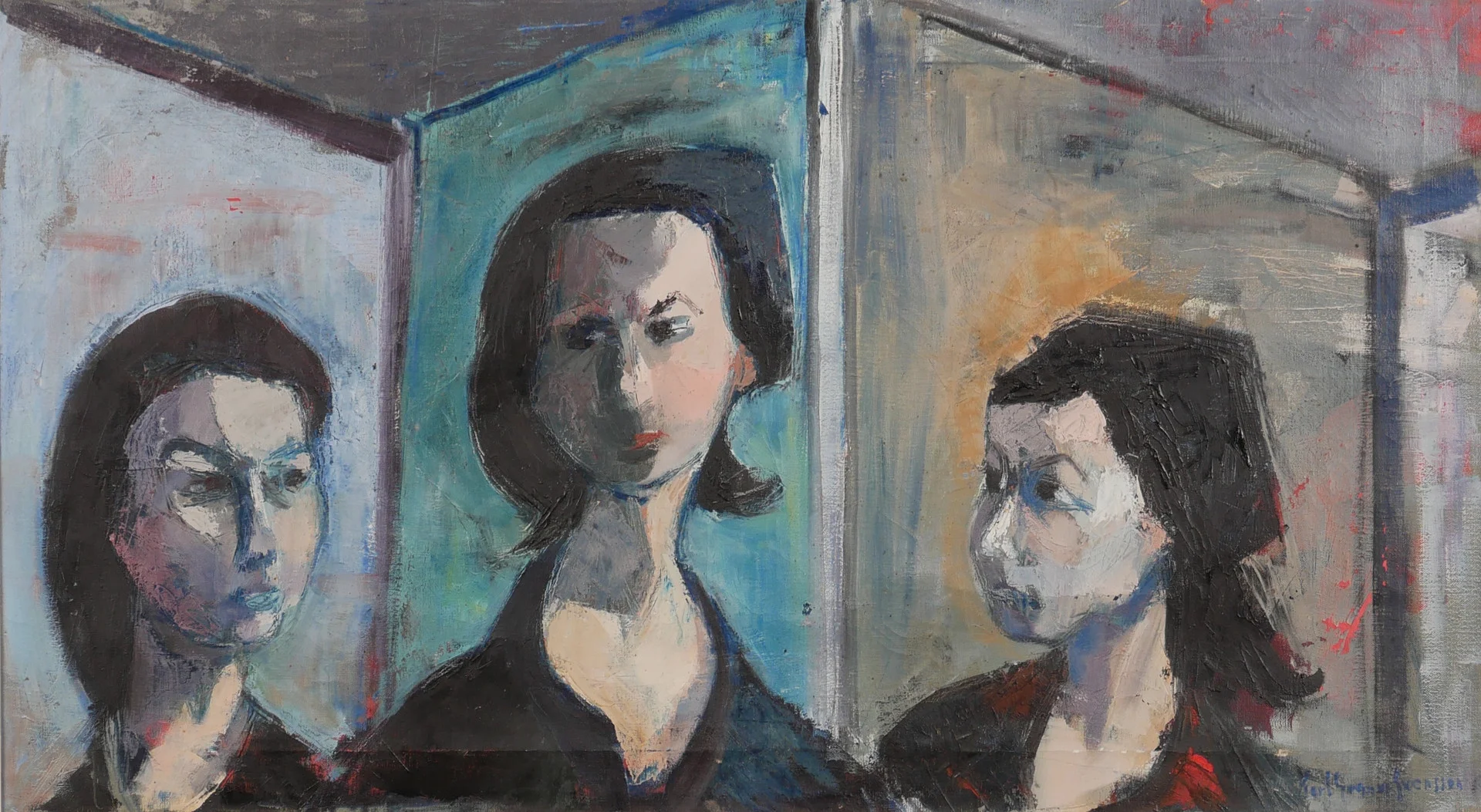 KARL GUNNAR SVENSSON (1913 - 1966). Porträtt med 3 gestaltningar, olja på duk, signerad Karl Gunnar Svensson. — Paintings — Auktionsfirma Kenneth Svensson i Kalmar