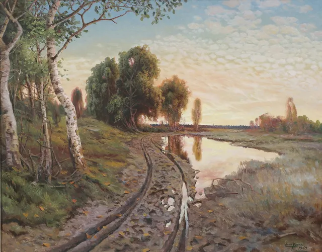 ARNE BARK. Landskap, olja på pannå, signerad, daterad 1949.