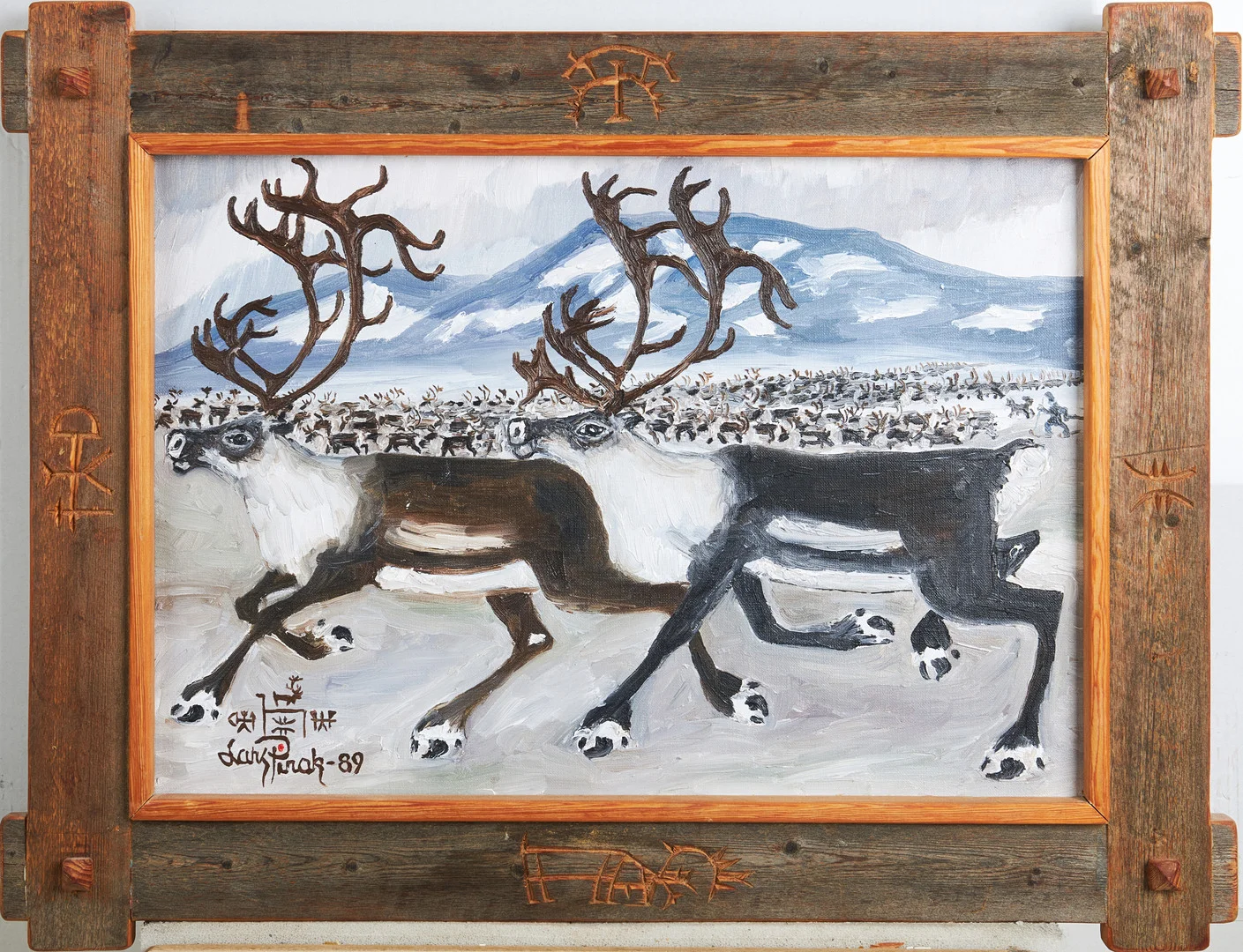 LARS PIRAK (1932-2008). renhjord vid fjäll, olja på duk, signerad och daterad 1989, skuren originalram. — Paintings — Stockholms Auktionsverk Magasin 5