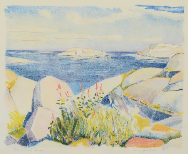 SUNE TJELLANDER. Skärgårdsmotiv, färglitografi, signerad, numrerad 36/80.