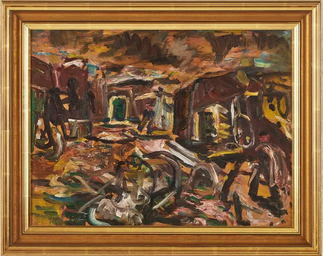 ERIC HALLSTRÖM (1893-1946). Stadsmotiv, olja på pannå.