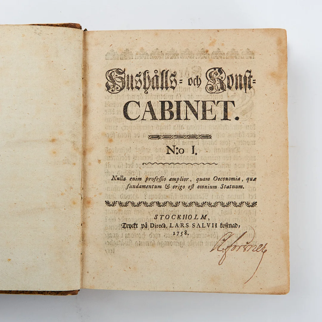 HUSHÅLLS- OCH KONST-CABINET, I-II, 1758-59. — Books — Stockholms Auktionsverk Fine Art