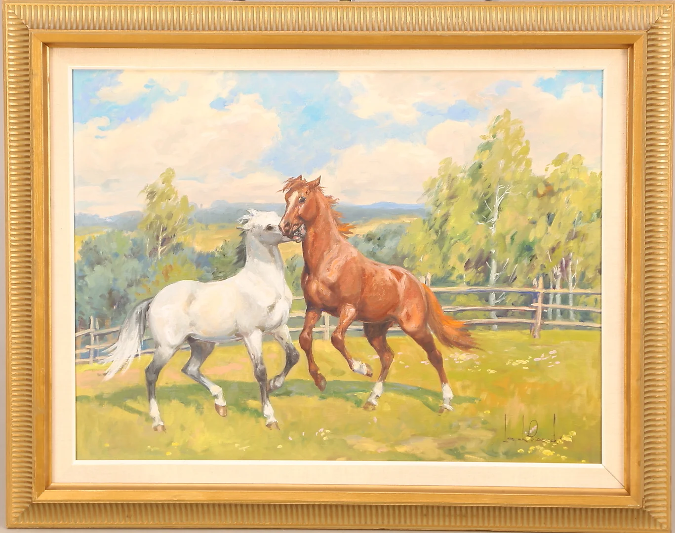 LESZEK PIASECKI (1928-1990). olja duk, signerad Leszek Piasecki, hästar i hagen. — Paintings — Leiflers Auktionshus