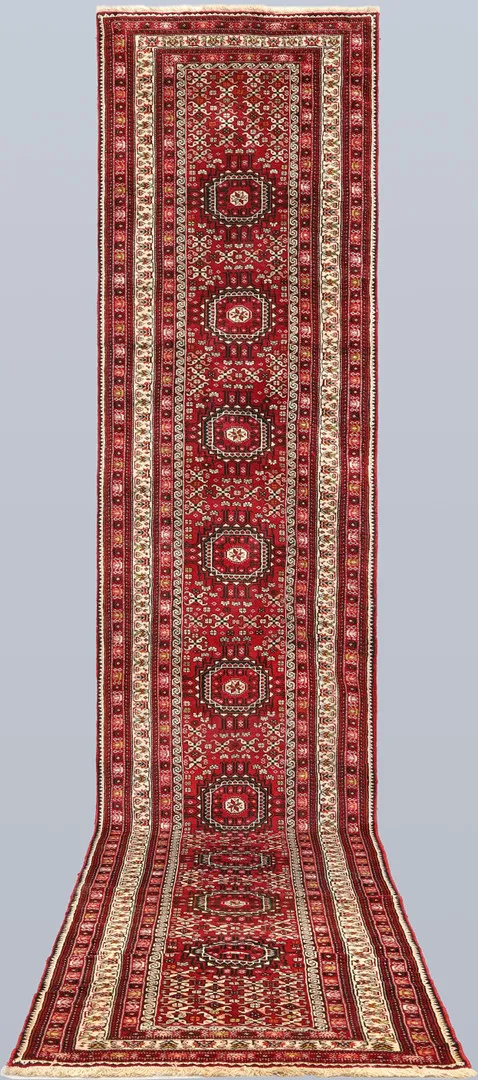 ORIENTMATTA, Turkeman, handknuten, ullvarp, gallerimodell, ca 478 x 97 cm.