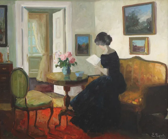 EDITH GERT. LÄSANDE KVINNA.