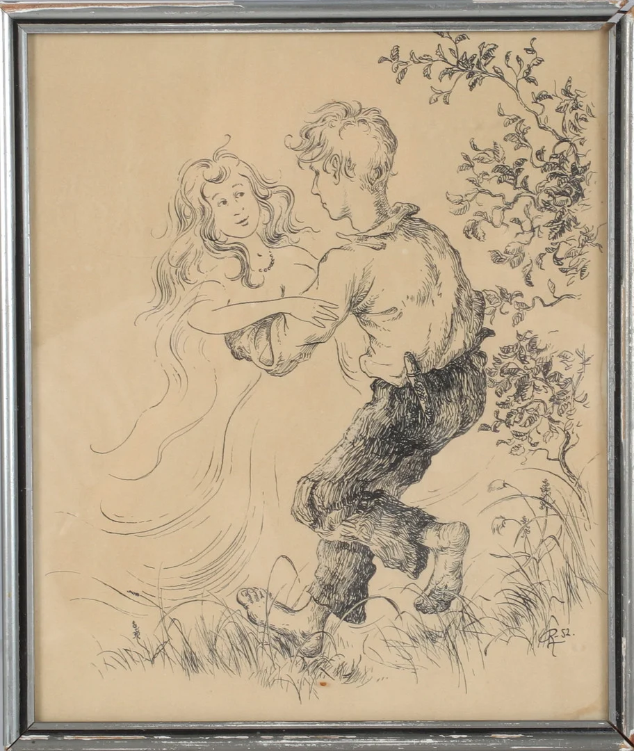 ROLF LIDBERG. Dansande par, teckning, monogramsignerad och daterad -52. — Drawings — Stadsauktion Sundsvall