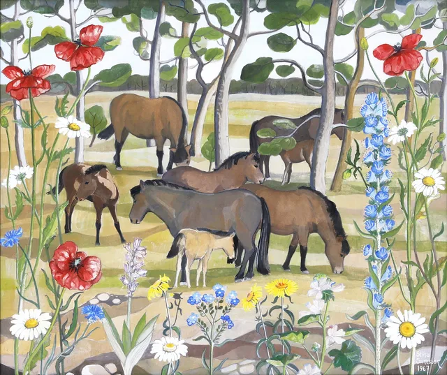 STINA SUNESSON (Åls socken 1925-1998 Tällberg). Hästar, signerad och daterad Stina Sunesson 1967, gouache.