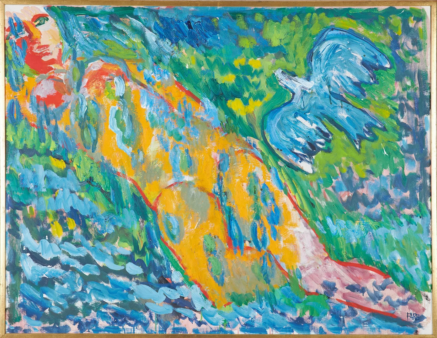 LEOPOLD FARE. "Komposition med duva", olja på duk, signerad. — Paintings — Stockholms Auktionsverk Sickla