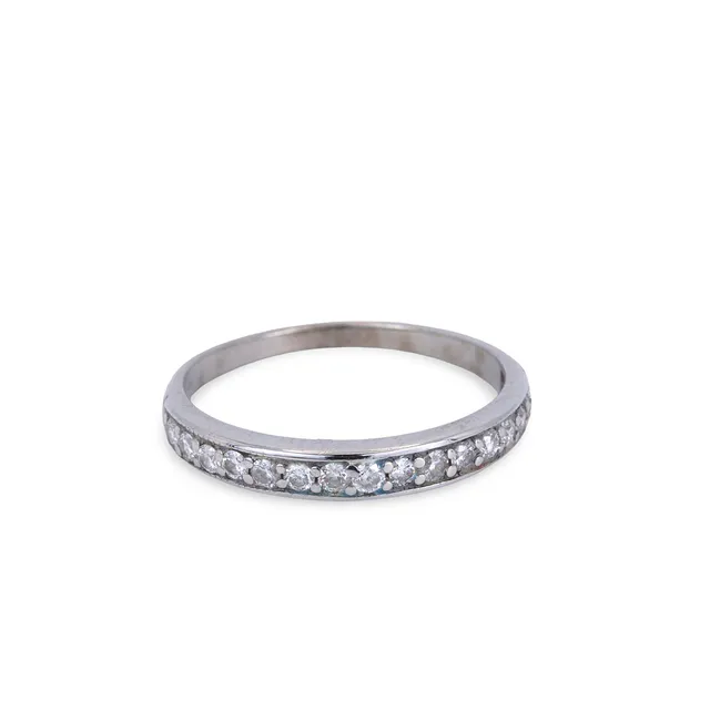 9CT GOLD HALF ETERNITY DIAMOND RING.