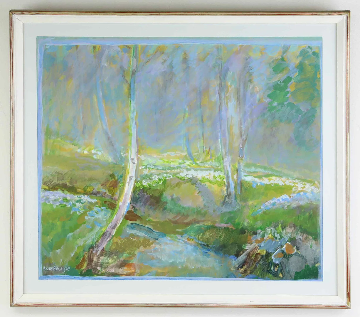 PALLE ÅBERG. Gouache, Vårbäcken, Ransta, Forsa, signerad, daterad 09. — Paintings — Hälsinglands Auktionsverk
