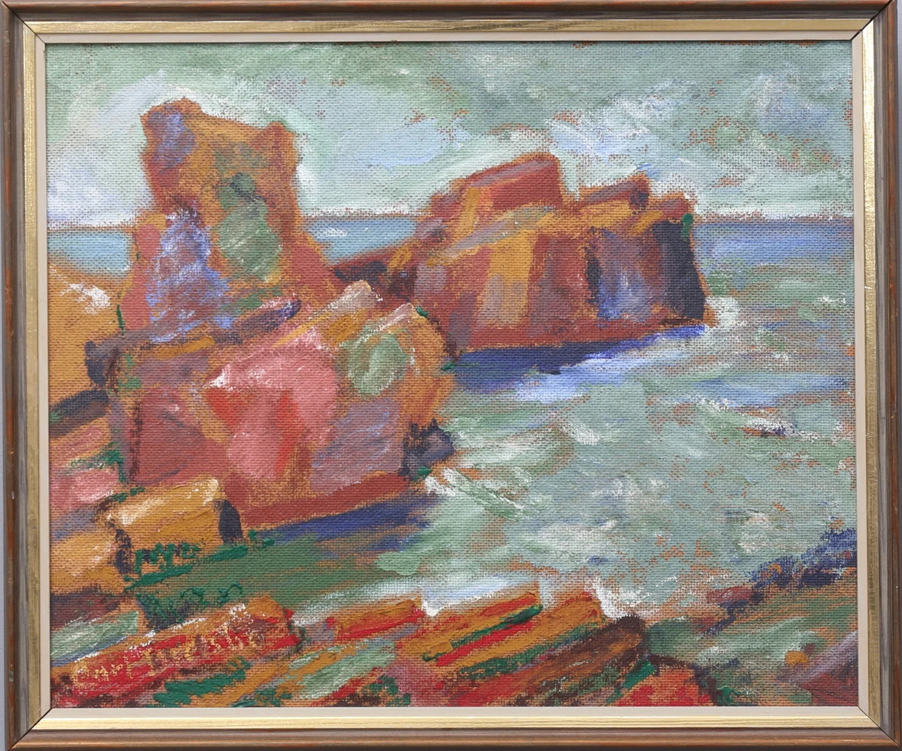 CARL DEELSBO. Olja på pannå, kustklippor, otydligt signerad. — Paintings — Auktionshuset Thelin & Johansson