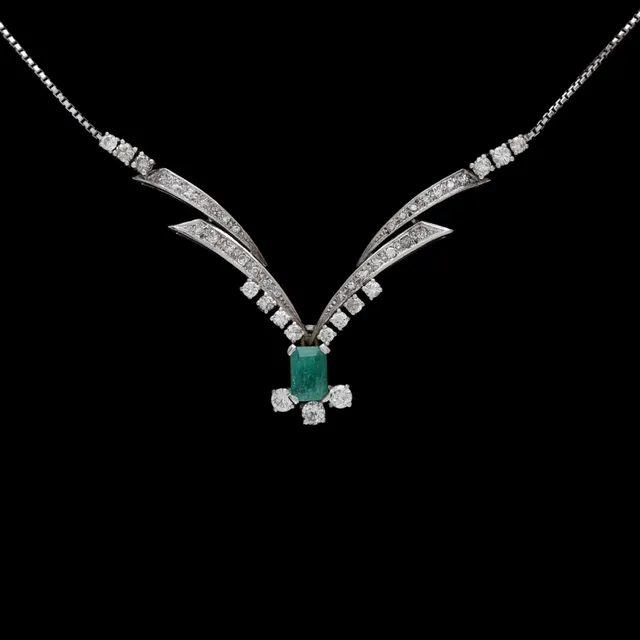 Diamonds and emerald choker, circa 1960.