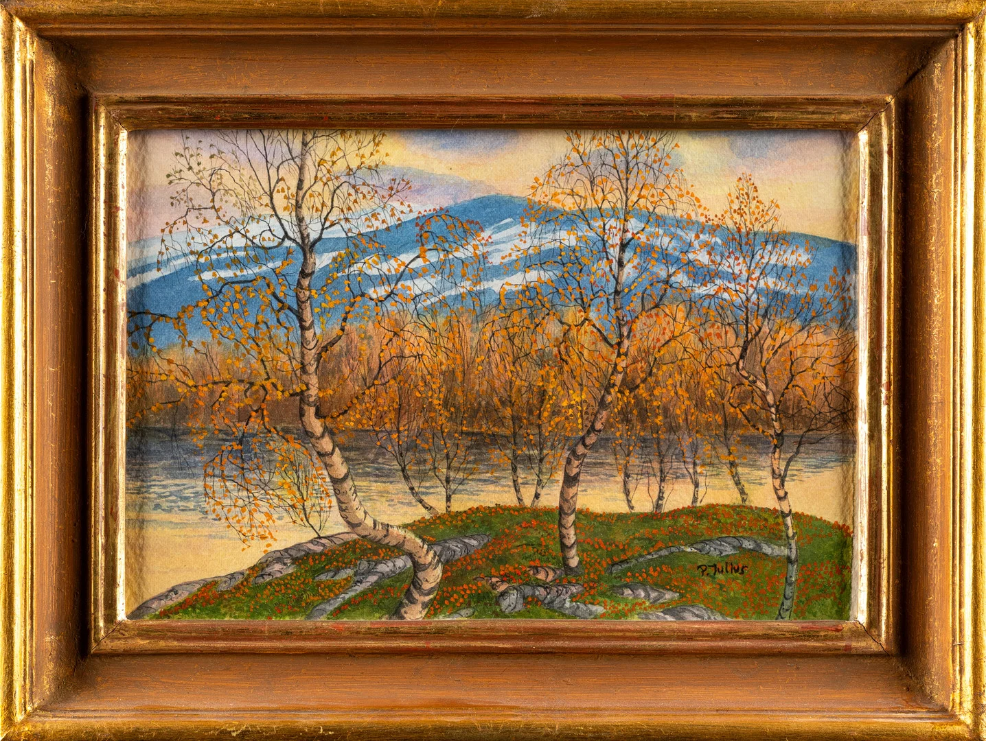 PER JULIUS. Akvarell på papper "Landskap i höstfärger" Signerad. — Paintings — Norrlands Auktionsverk