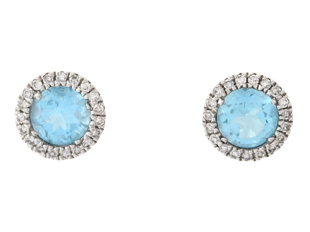 CARMOSÉÖRHÄNGEN, 18K vitguld, topaser, 38 åttkantslipade diamanter ca 0,12 ctv, ca W/SI, diameter 6 mm, vikt 1,9 g, stift, — Smycken/Örhängen — Kaplans