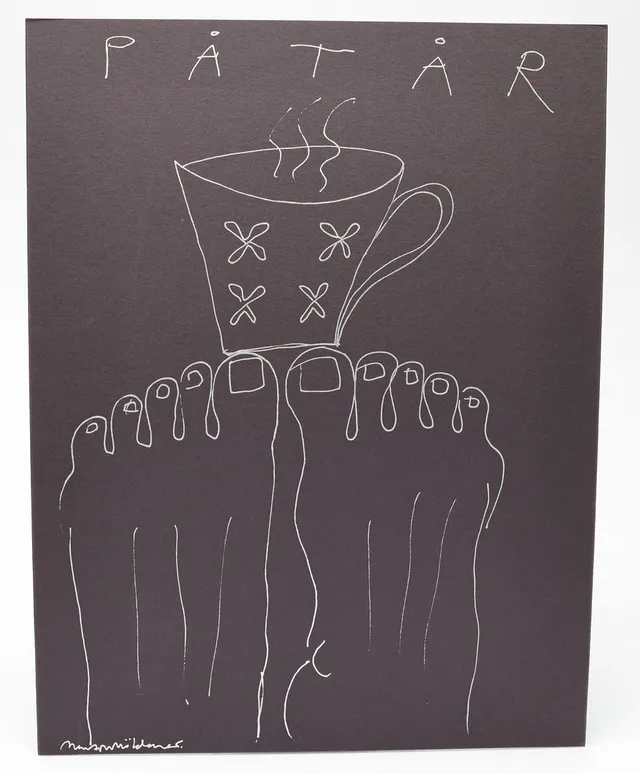 MARTIN MÖLDENER. "Påtår", silverpenna på svart passepartout, signerad.