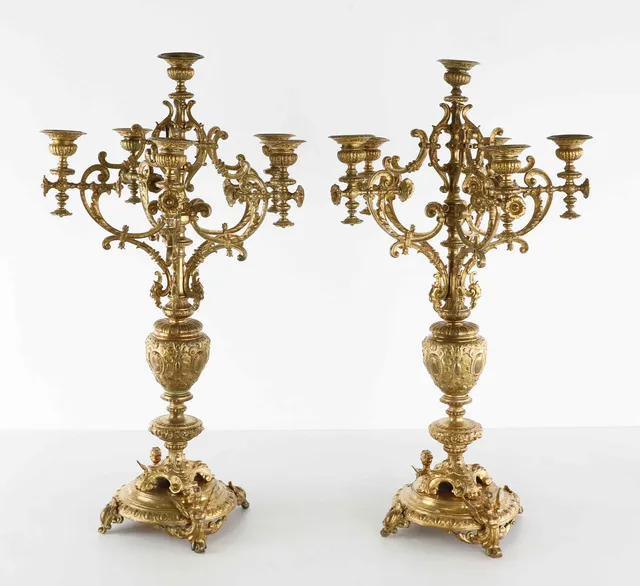 KANDELABRAR, ett par, förgylld brons, nyrenässans, 1800-tal.