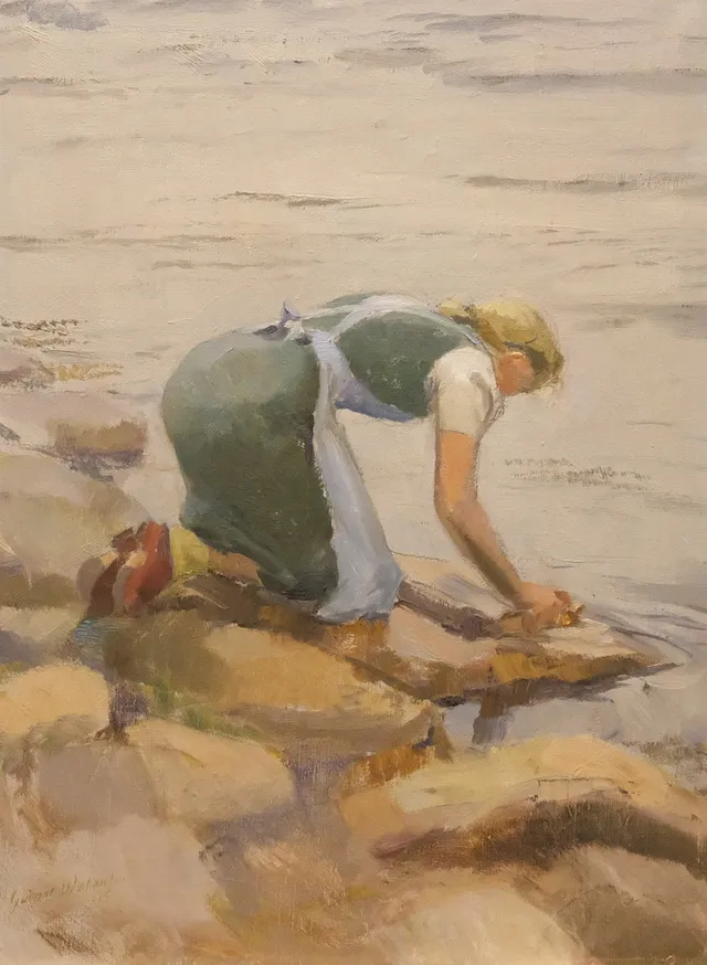 GUNNAR WALLENTIN. "TVÄTTFLICKAN", 1945, OLJA PÅ DUK.