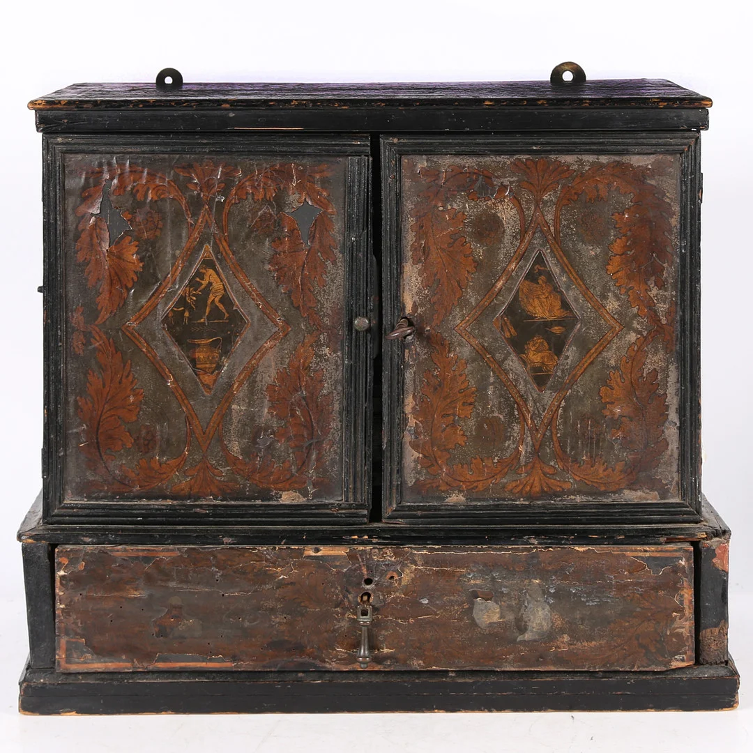 A 17TH CENTURY GERMAN EBONISED COLLECTORS’ CABINET. — Cupboards, Cabinets & Shelves — Bishop & Miller