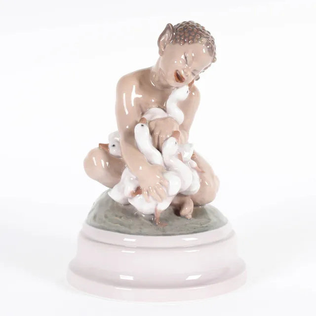 J. P. Dahl-Jensen. Jens Jacob Bregnø. 'Faun w/ ducklings', figurine, no. 1198