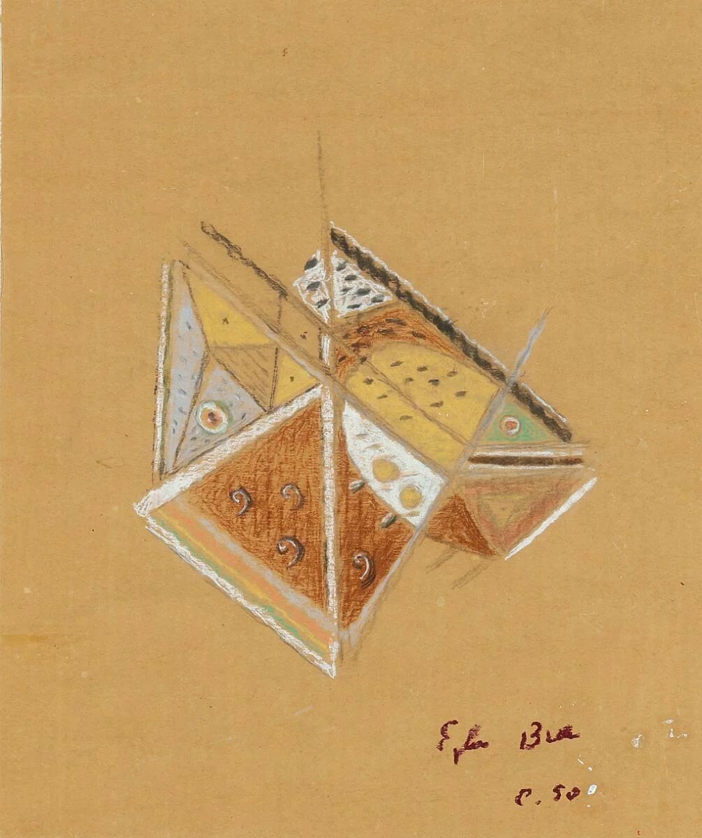 Untitled. Signed Ejler Bille, c. 50 (apparently post-dated). Crayon on cardboard. 47×38 cm. — Modern Paintings/Modern art — Bruun Rasmussen