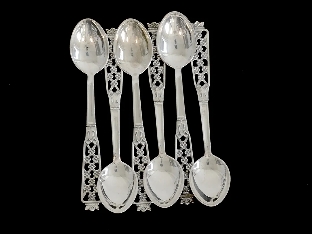Kaffeskedar, 6, silver 55,3g, 115mm, 1 med gravyr, modell Princess — Silver/Matsilver — Kaplans