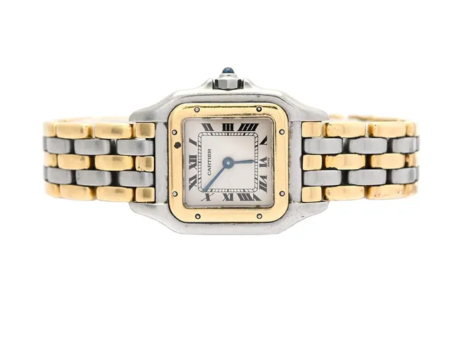 CARTIER, Panthère, Cal 66, Boett nr. 66921015205, damur, 21,5 x 21,5 (29,5) mm, stål/guld, quartz, safirglas (repor), skadad urtavla, originallänk (3-radig), viklås, längd 155 mm, ca 1987.