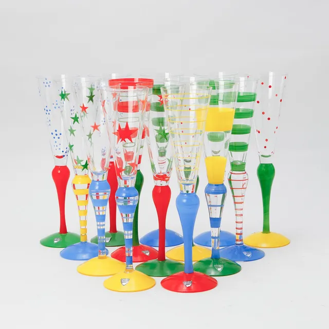ANNE NILSSON. Champagneglas, 14 st, "Clown", Orrefors.