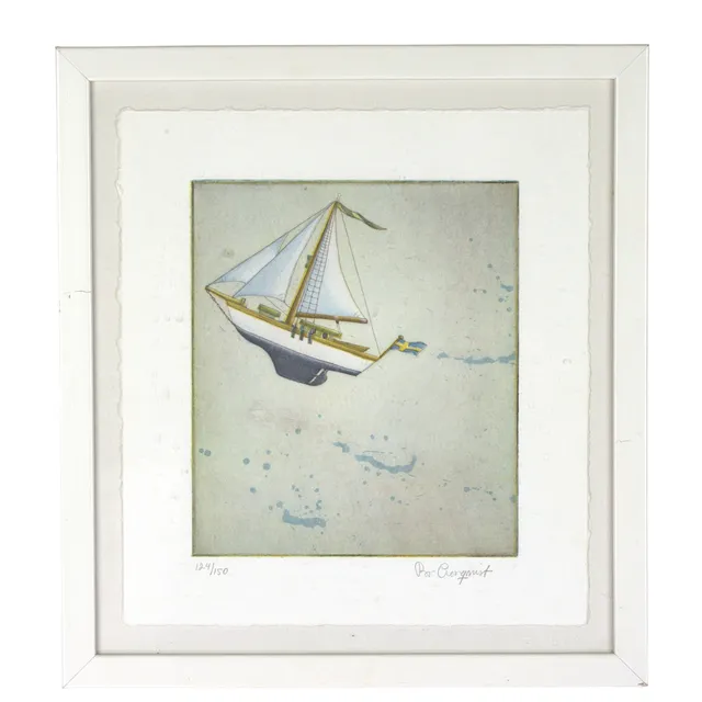 BO CRONQVIST. Litografi, 124/150, segelbåt, signerad.