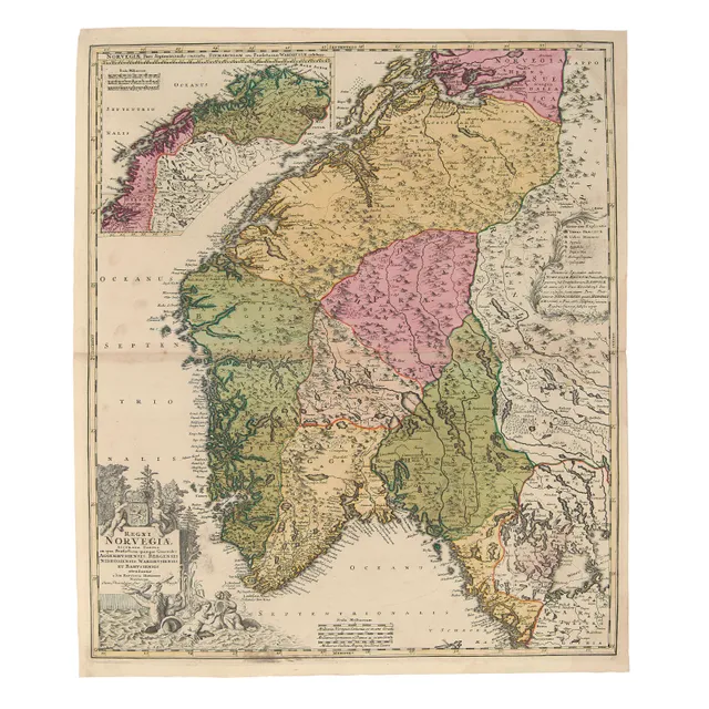 Homann, Johann Baptist — "Regni Norvegiæ accurata tabula in qua Præfecturæ quinque Generales" Nürnberg ca. 1729