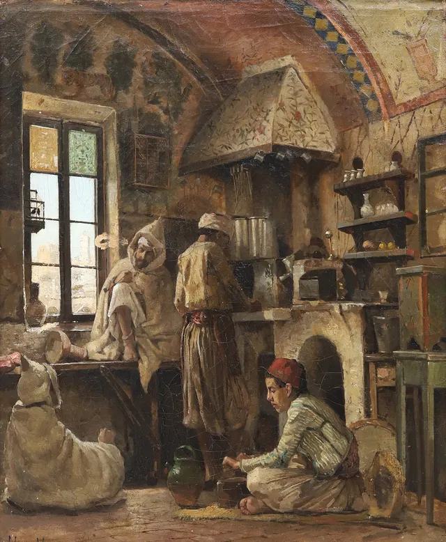 NUMA MARZOCCHI DE BELLUCI (1846-1930). Inomhusscen från Alger, olja på duk, signerad.