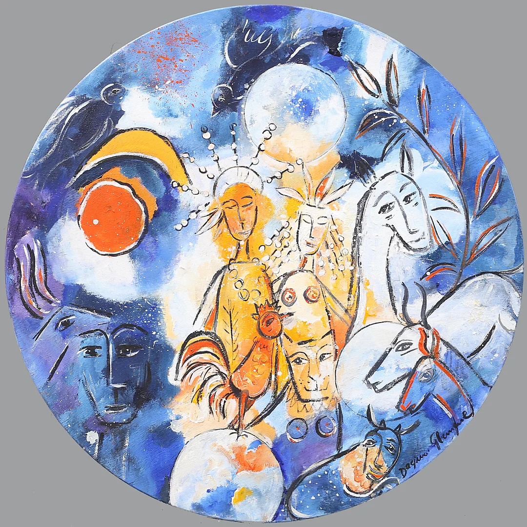 DAGMAR GLEMME. "Honeymoon", akryl på trä, signerad. — Paintings — Garpenhus Auktioner