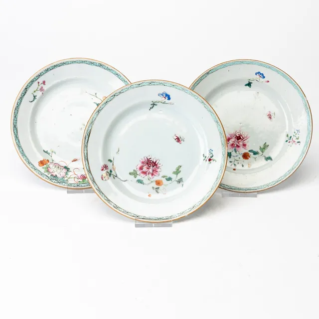 FAT, 3 st, famille rose, porslin, Qianlong (1736-95).