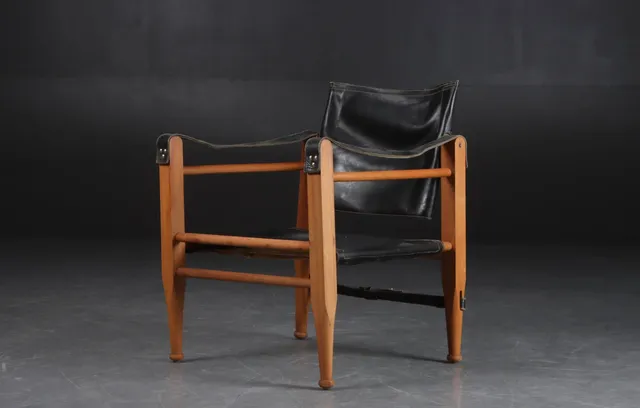 Safaristol af bøgetræ m/ læder, 1960'erne