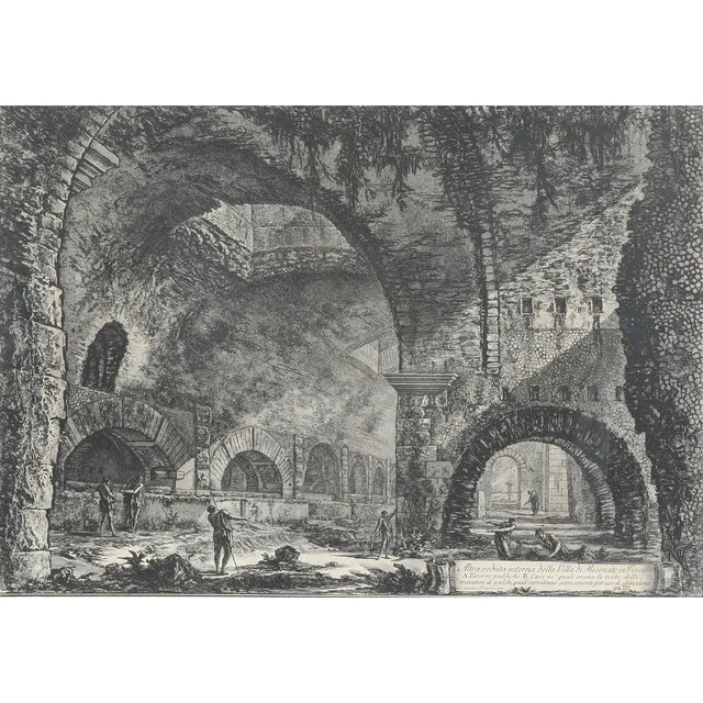 GIOVANNI BATTISTA PIRANESI. EFTER. "Altra veduta interna della Villa di Mecenate in Tivoli", litografi, 1800/1900-tallet.
