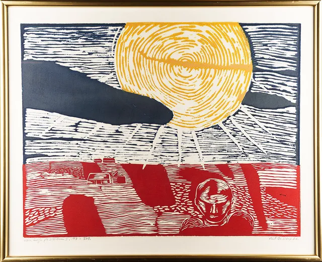 ALF OLSSON. Färglitografi, "Van Gogh på slätten, Signerad, daterad och numrerad 147/200.