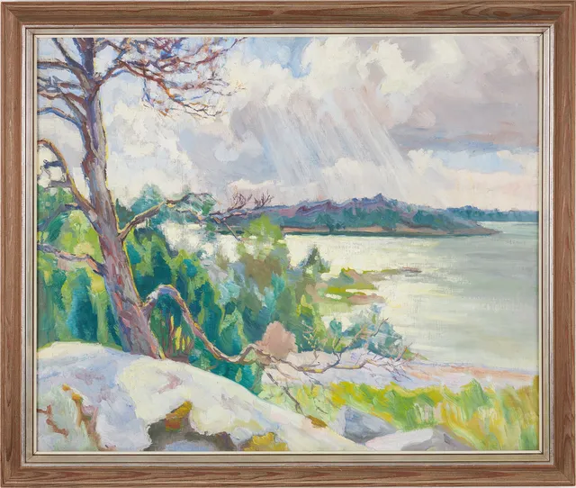 ERIK LAMM (1880-1959). Kustmotiv "Regnskyar ostkusten", olja på duk.