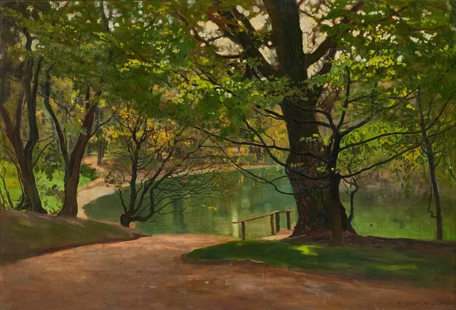 HERMAN ÖSTERLUND (1873-1964). Pildammsparken i Malmö, signerad, olja på duk.